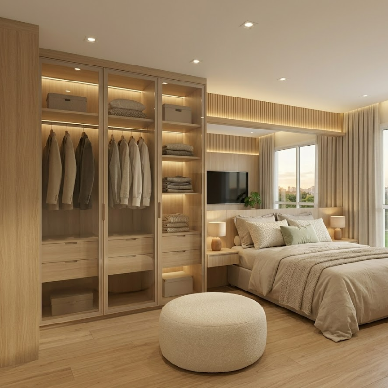 Closet planejado com quarto integrado